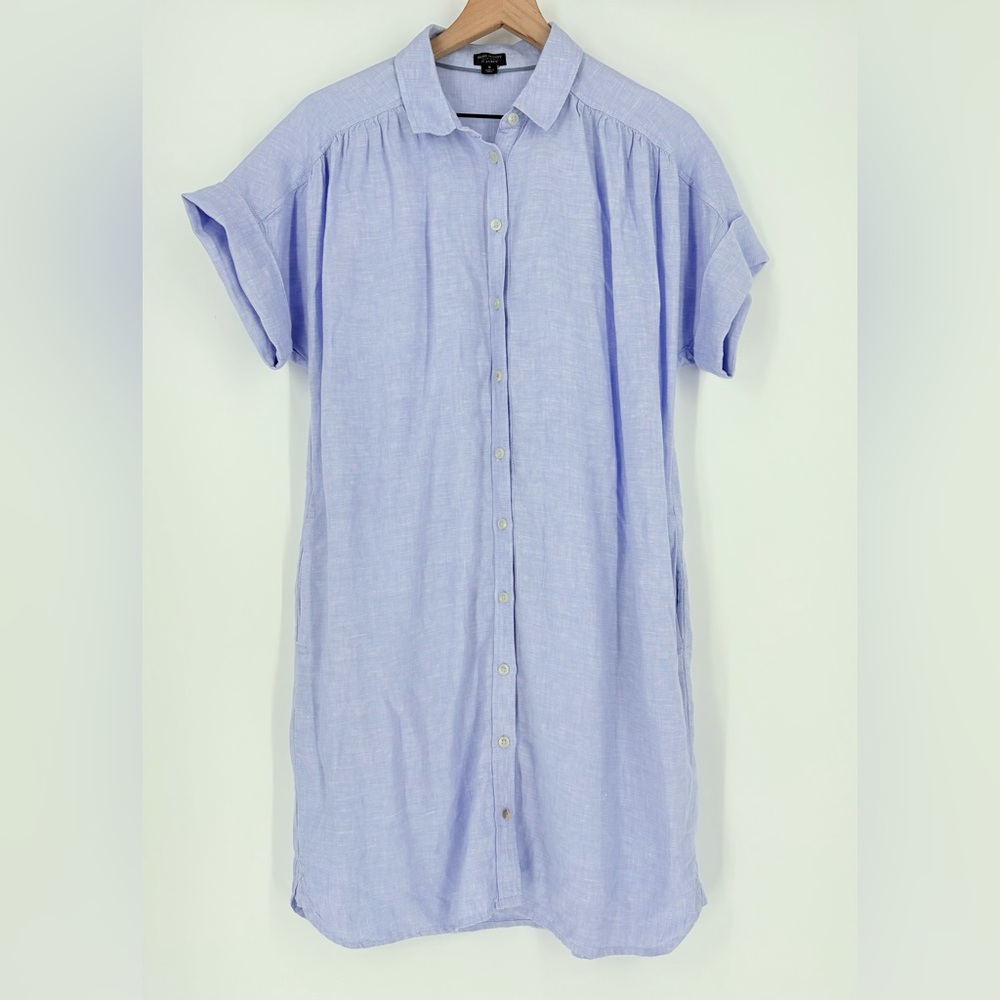 J. Crew Baird McNutt Relaxed Fit Short Sleeve Irish Linen Blue Shirt Dress - Picture 4 of 13